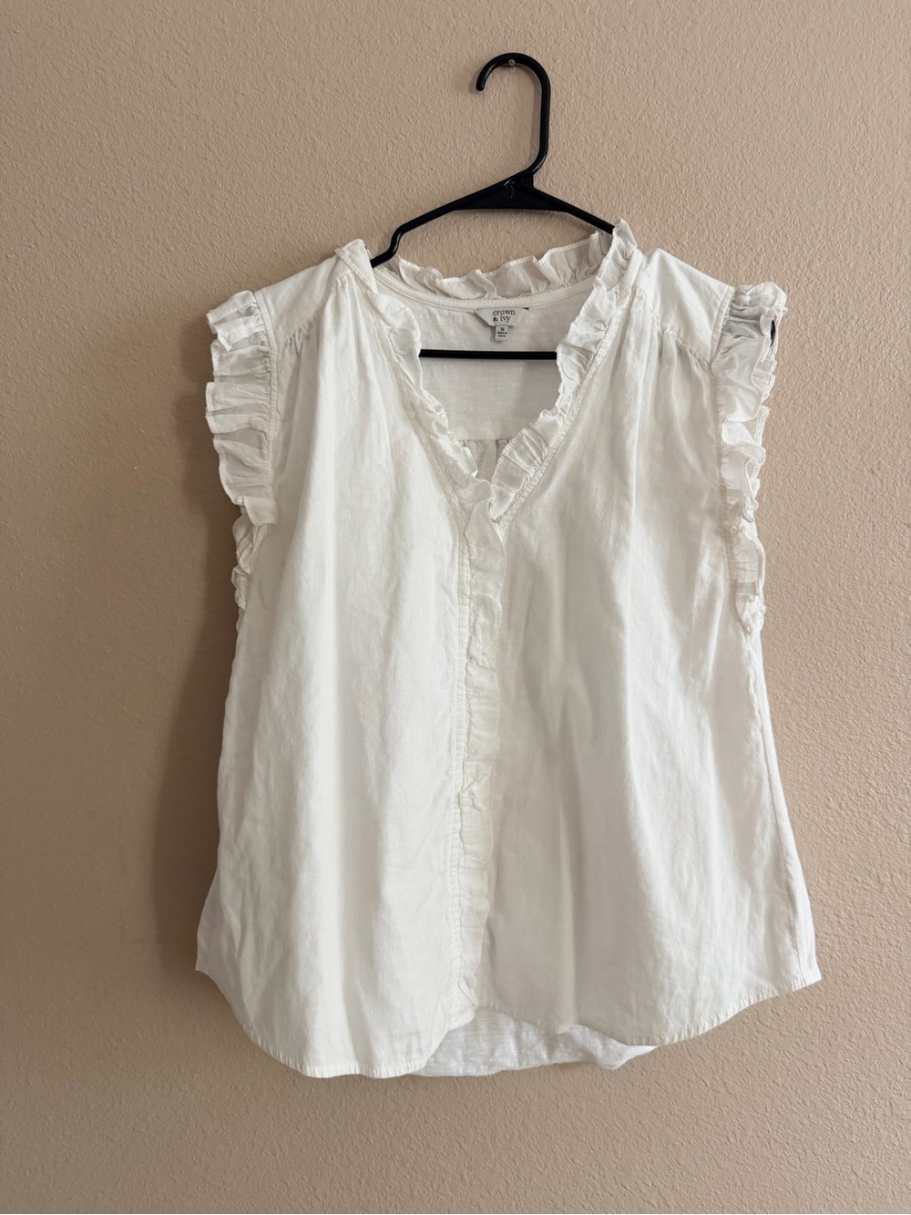 Crown & Ivy White Ruffle Button Down Blouse